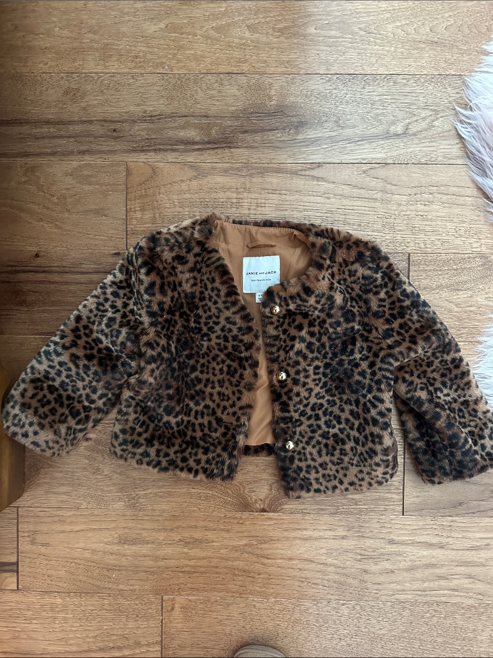 Janie and Jack Leopard Print Faux Fur Jacket - Brown/Black